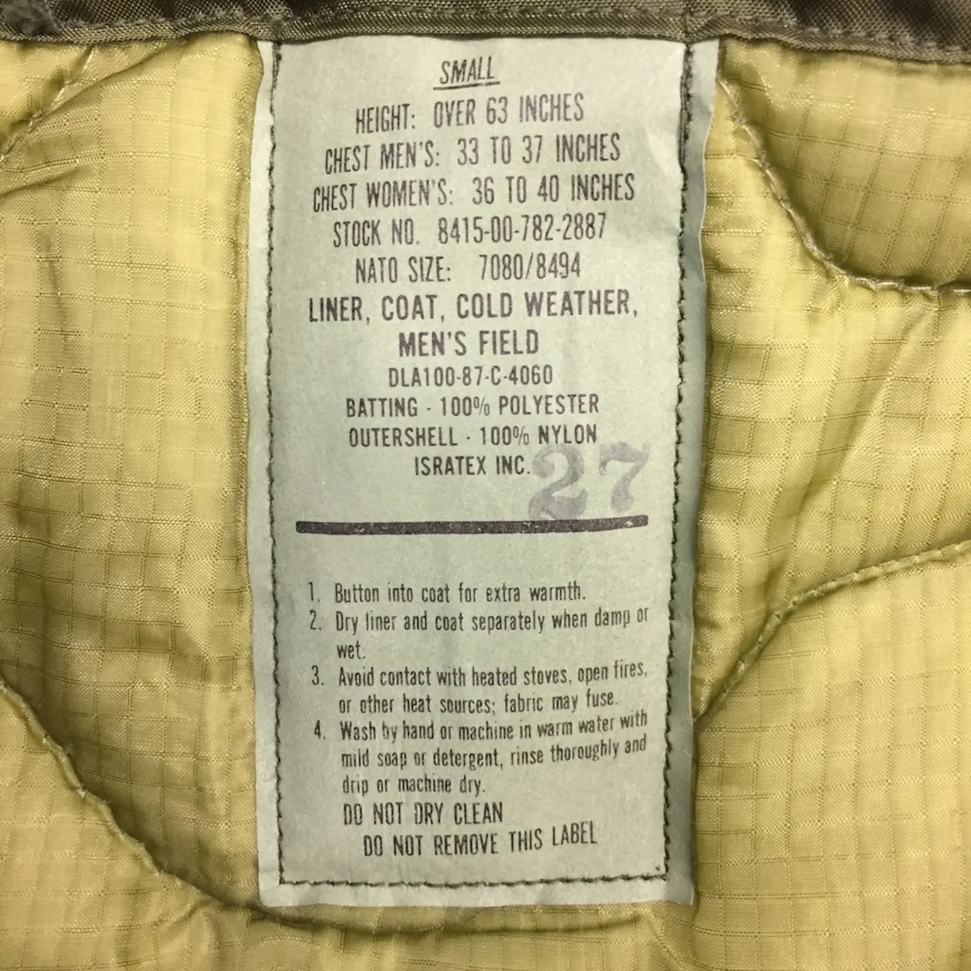 M65 キルティングライナー Sサイズ 中古良品 記録写真7