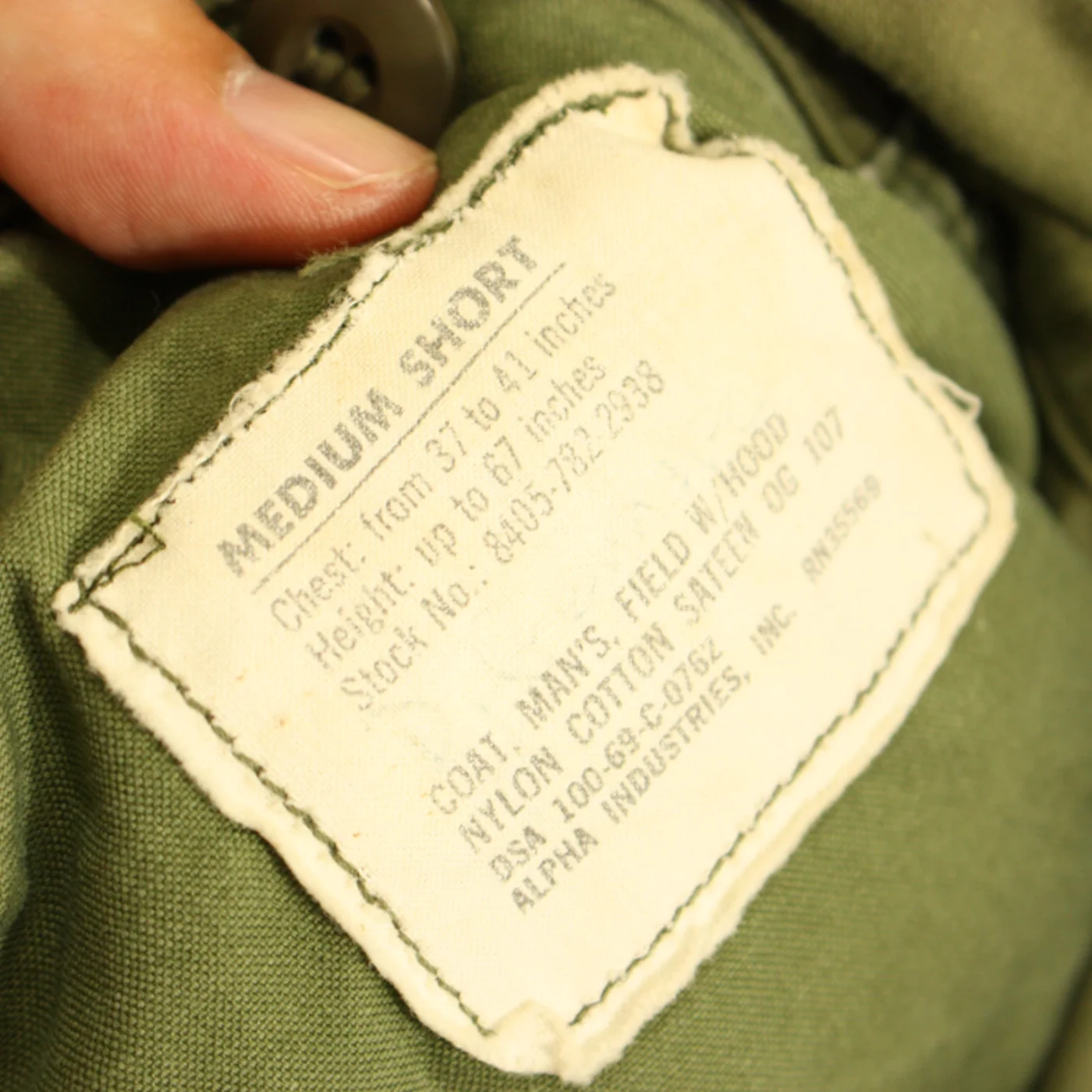 米陸軍 M-65 フィールドジャケット サイズM-R U.S.ARMYテープ付き 記録写真4
