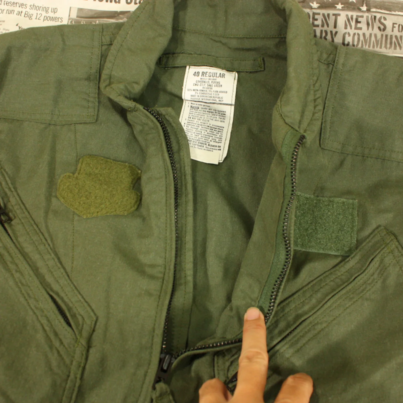 米軍 CWU-27/P フライトスーツ セージグリーン 40R 記録写真3