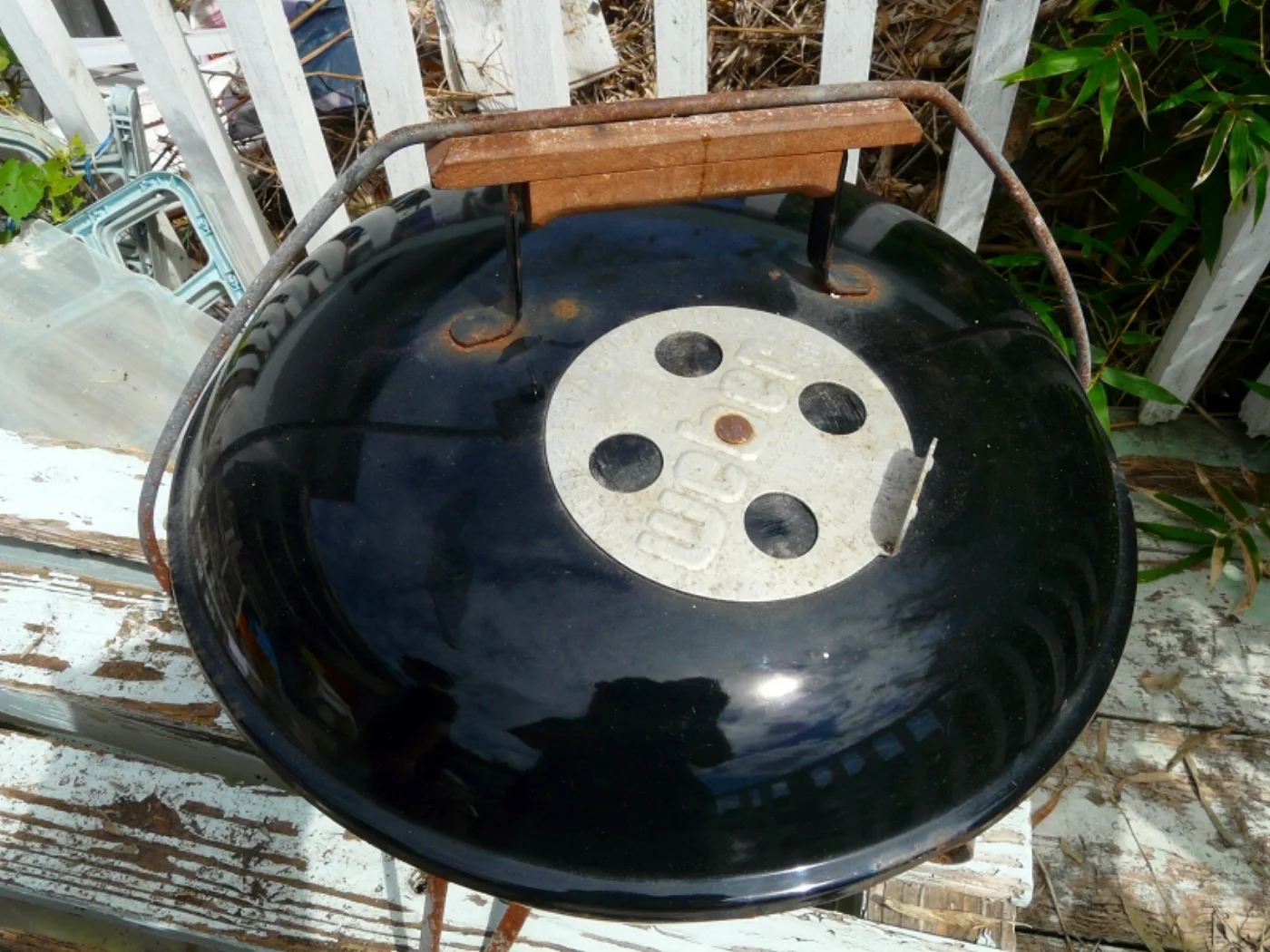 米軍住宅で使われた旧型BBQグリル 木製ハンドル Sサイズ 記録写真4