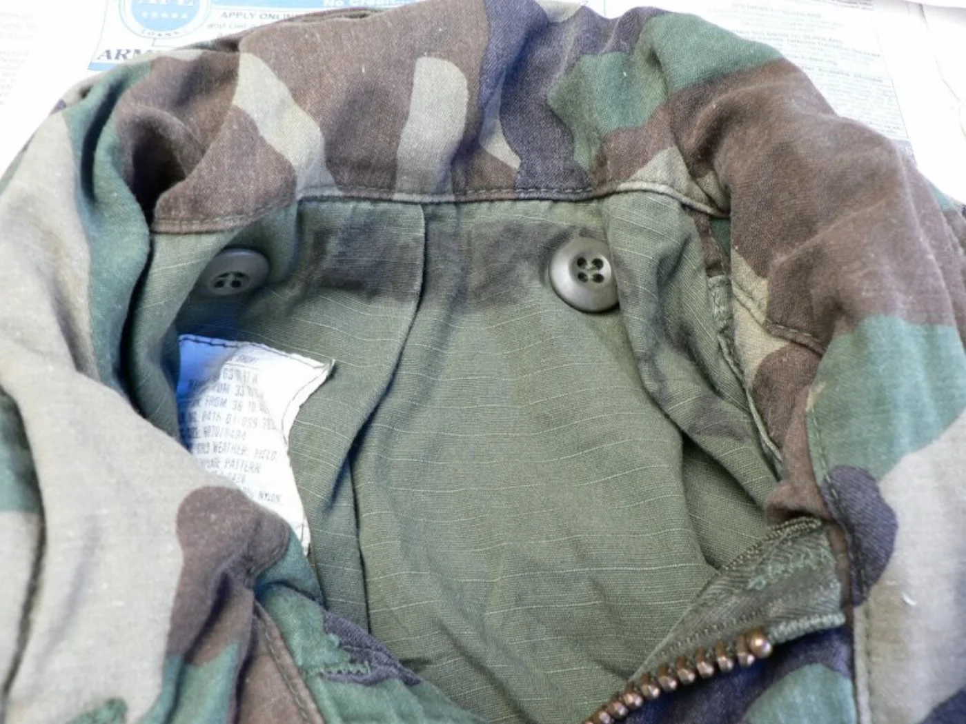 M-65 フィールドジャケット ウッドランド迷彩 スモールショート 記録写真4