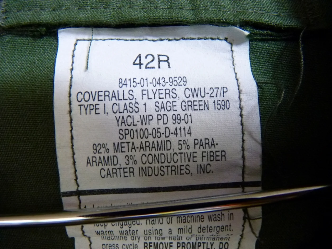 CWU-27/P フライトスーツ オリーブグリーン 42R 記録写真5