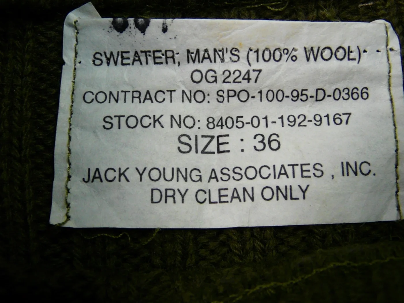 ミリタリーショップ 南国百貨店.COM|沖縄 100% WOOL セーター ARMY 36 [H-377] - 100% 記録写真6