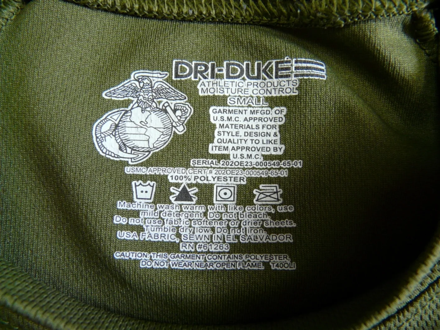 ミリタリーショップ 南国百貨店.COM|沖縄 USMC シリアルナンバー付きTシャツ OD S [Q-714] - US 記録写真3