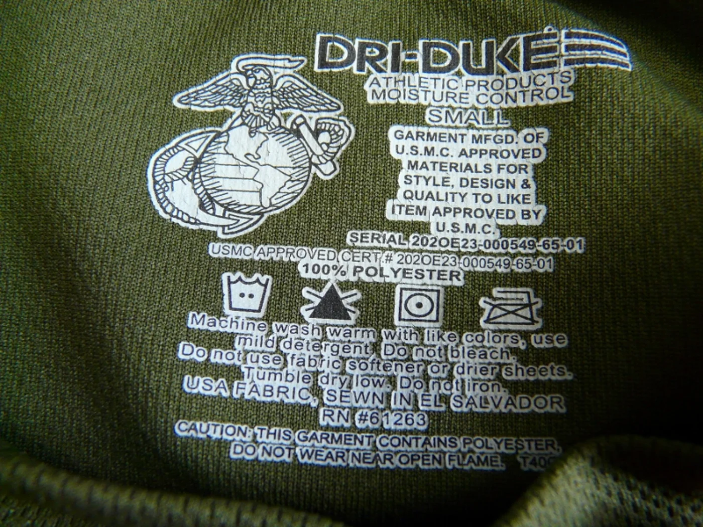 ミリタリーショップ 南国百貨店.COM|沖縄 USMC シリアルナンバー付きTシャツ OD S [Q-714] - US 記録写真4