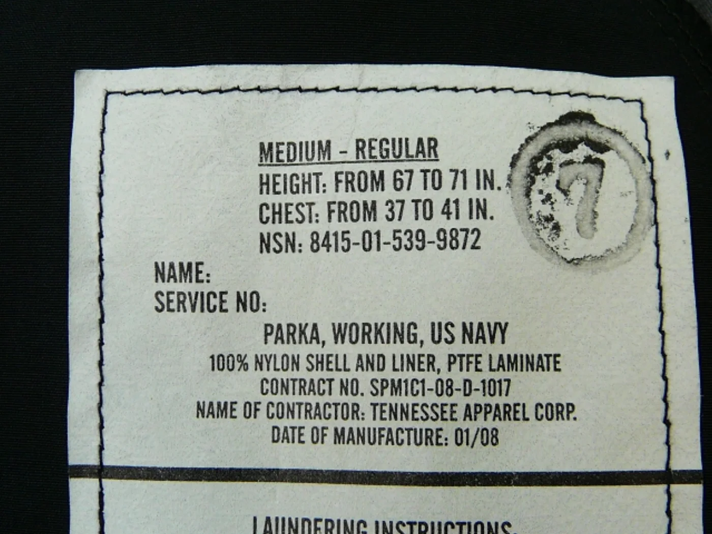 ミリタリーショップ 南国百貨店.COM|沖縄 U.S.NAVY ゴアテックスパーカー 新品 M-R 最新GORE-TEX 記録写真6
