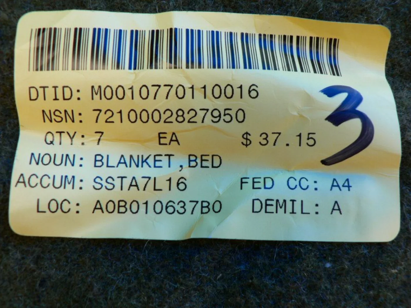 ミリタリーショップ 南国百貨店.COM|沖縄 US毛布 WOOL DLA [A-344] - US毛布おなじみの緑色した 記録写真3