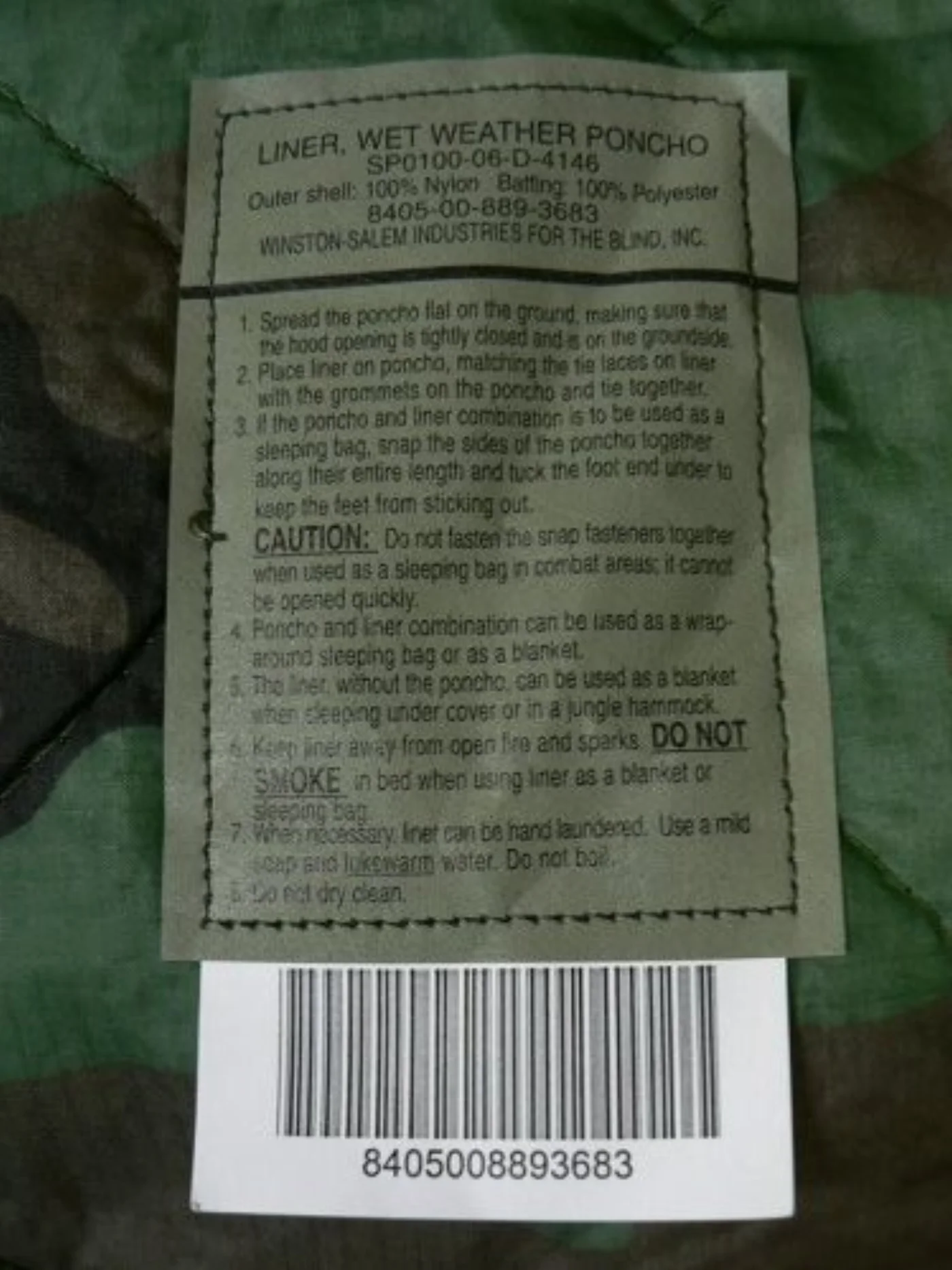 ミリタリーショップ 南国百貨店.COM|沖縄 ポンチョライナー カモ 新品 [T-017] - 米軍放出品・ポンチョライ 記録写真2