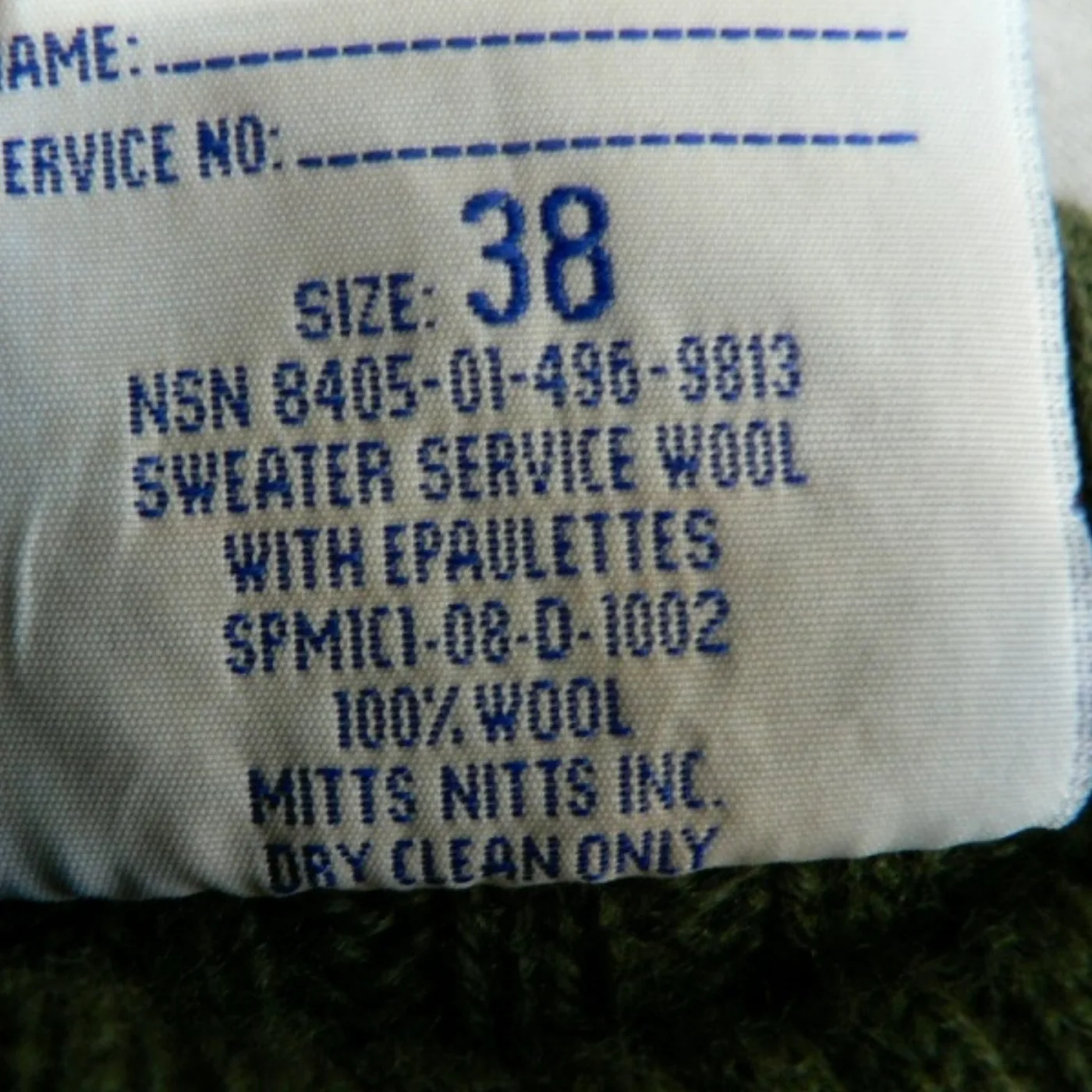 ミリタリーショップ 南国百貨店.COM|沖縄 米軍官給品 ミリタリーセーター 新品 OD 38 WOOL100% [G- 記録写真3