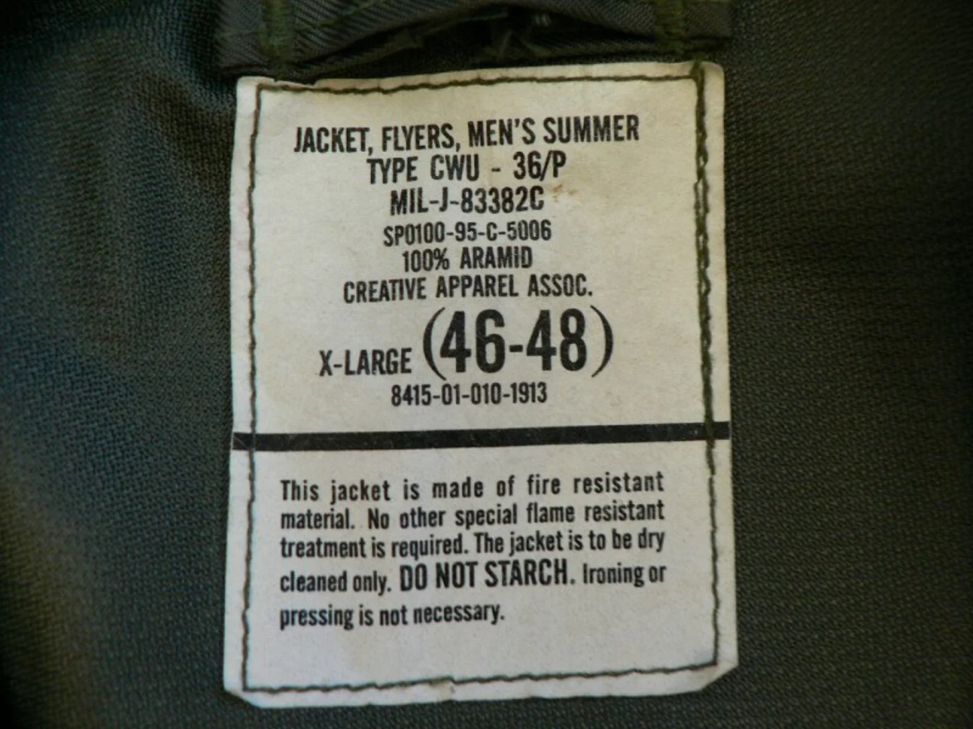 ミリタリーショップ 南国百貨店.COM|沖縄 CWU-36/P JACKET FLYERS MENS SUMMER フラ 記録写真3