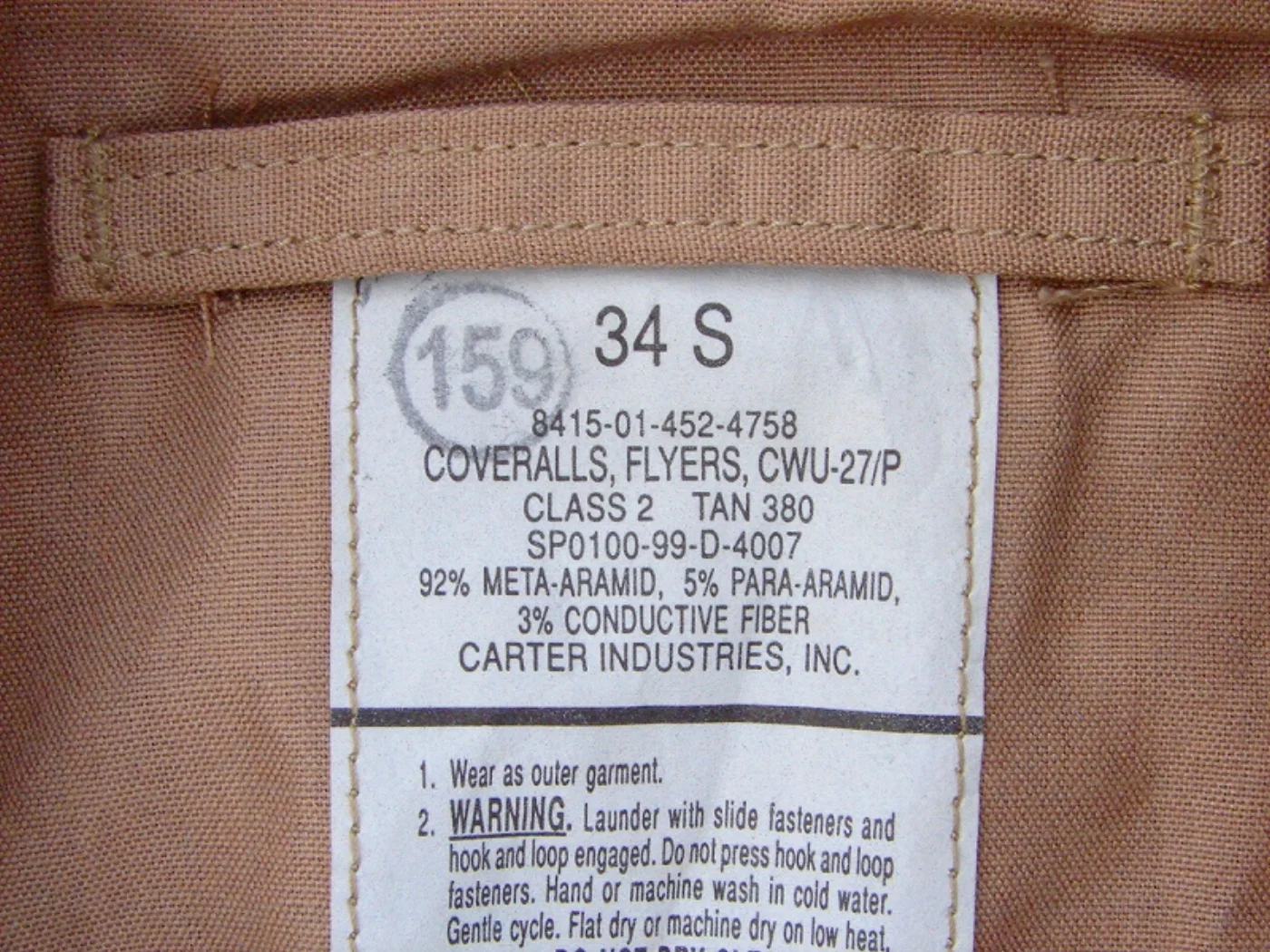 ミリタリーショップ 南国百貨店.COM|沖縄 フライトスーツ CWU-27/P 34S TAN デッドストック [FK- 記録写真8