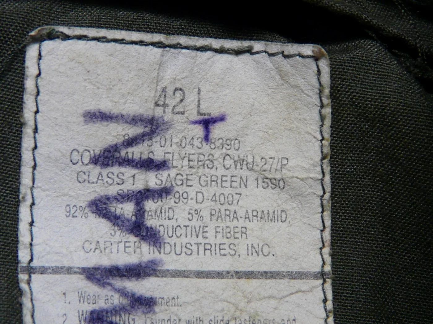 ミリタリーショップ 南国百貨店.COM|沖縄 CWU-27/P COVERALLS FLYERS 42L フライトスーツ 記録写真6