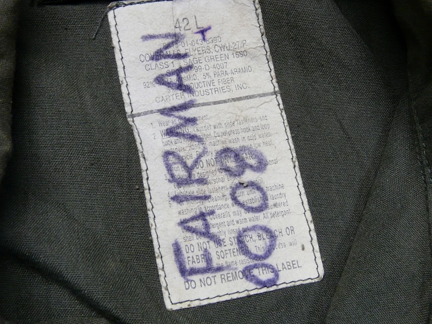 ミリタリーショップ 南国百貨店.COM|沖縄 CWU-27/P COVERALLS FLYERS 42L フライトスーツ 記録写真7