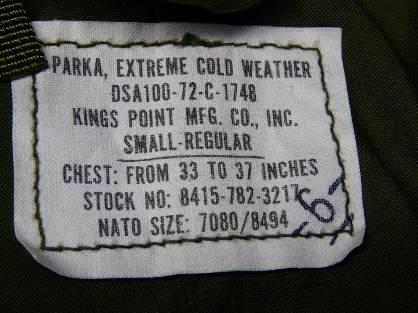 ミリタリーショップ 南国百貨店.COM|沖縄 PARKA EXTREME COLD WEATHER S-R デッドストッ 記録写真6