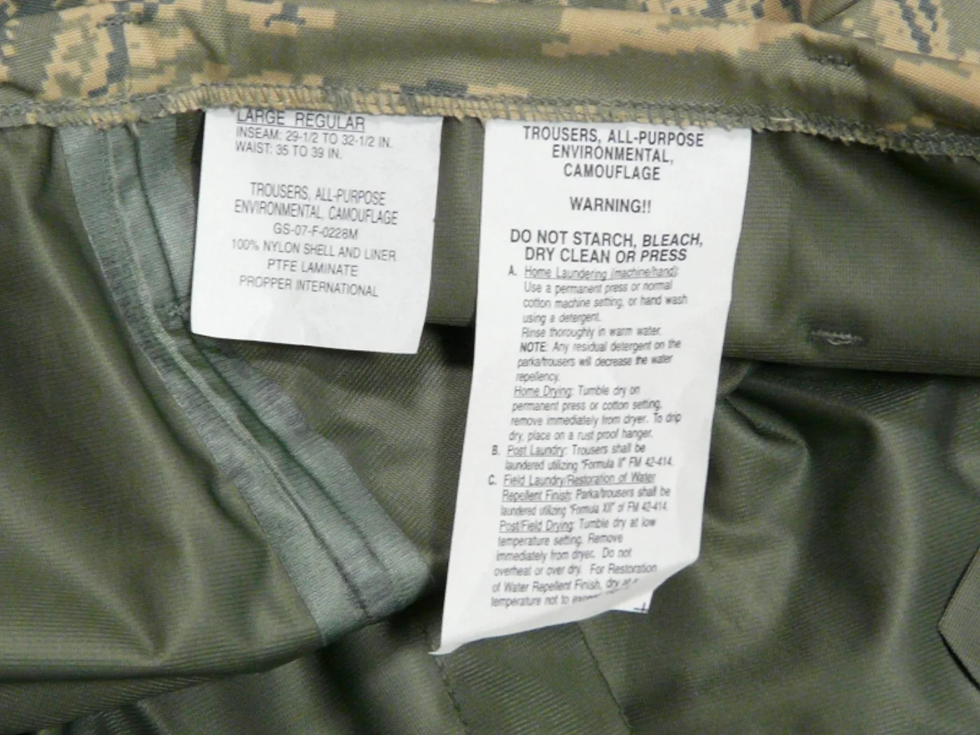 ミリタリーショップ 南国百貨店.COM|沖縄 USAF 新型ゴアテックスパンツ 未使用極上品 [Q-495] - USA 記録写真8